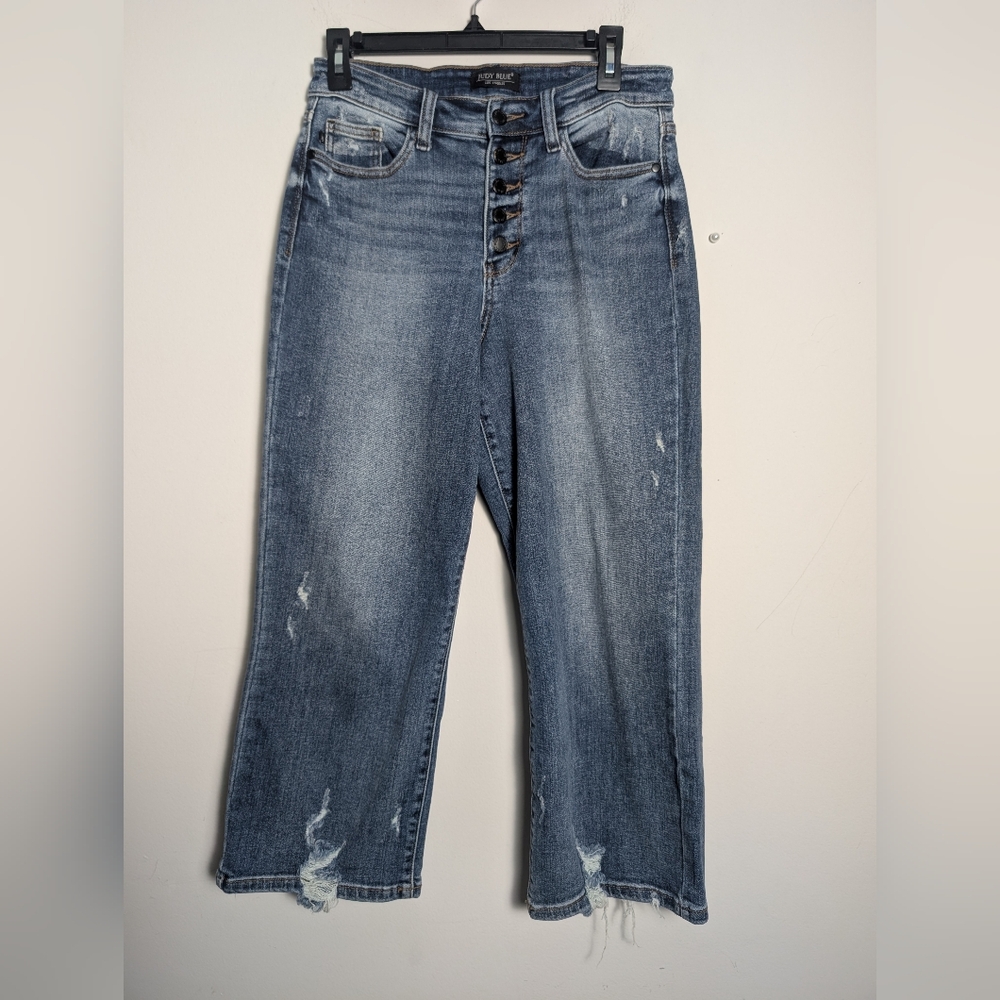 Judy Blue Wide Leg Jeans Button Fly Distress Sz 28 Style Jb82509md